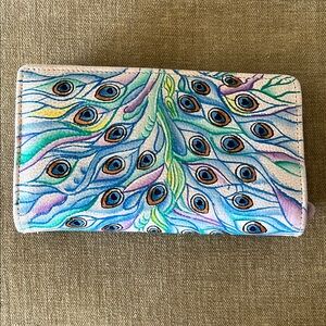 MANIFIQUE Colorful Peacock Feather HANDPAINTED Wallet